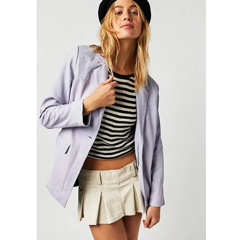 Deadwood Brooke Blazer Women 6 Stone‎ Purple Recycled Lambskin Leather Jacket